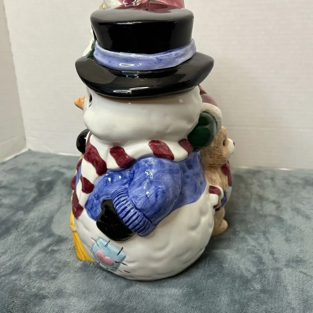 Vintage Jay Imports Santa And Snowman Ceramic Cookie Jar